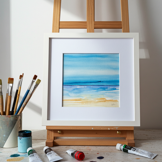 Modern semi abstract original watercolour mounted and framed