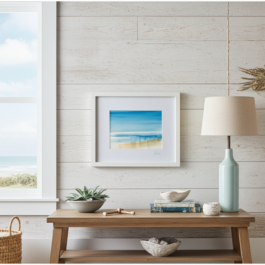 Minimalist Abstract Seascape Watercolour - Original Framed Art